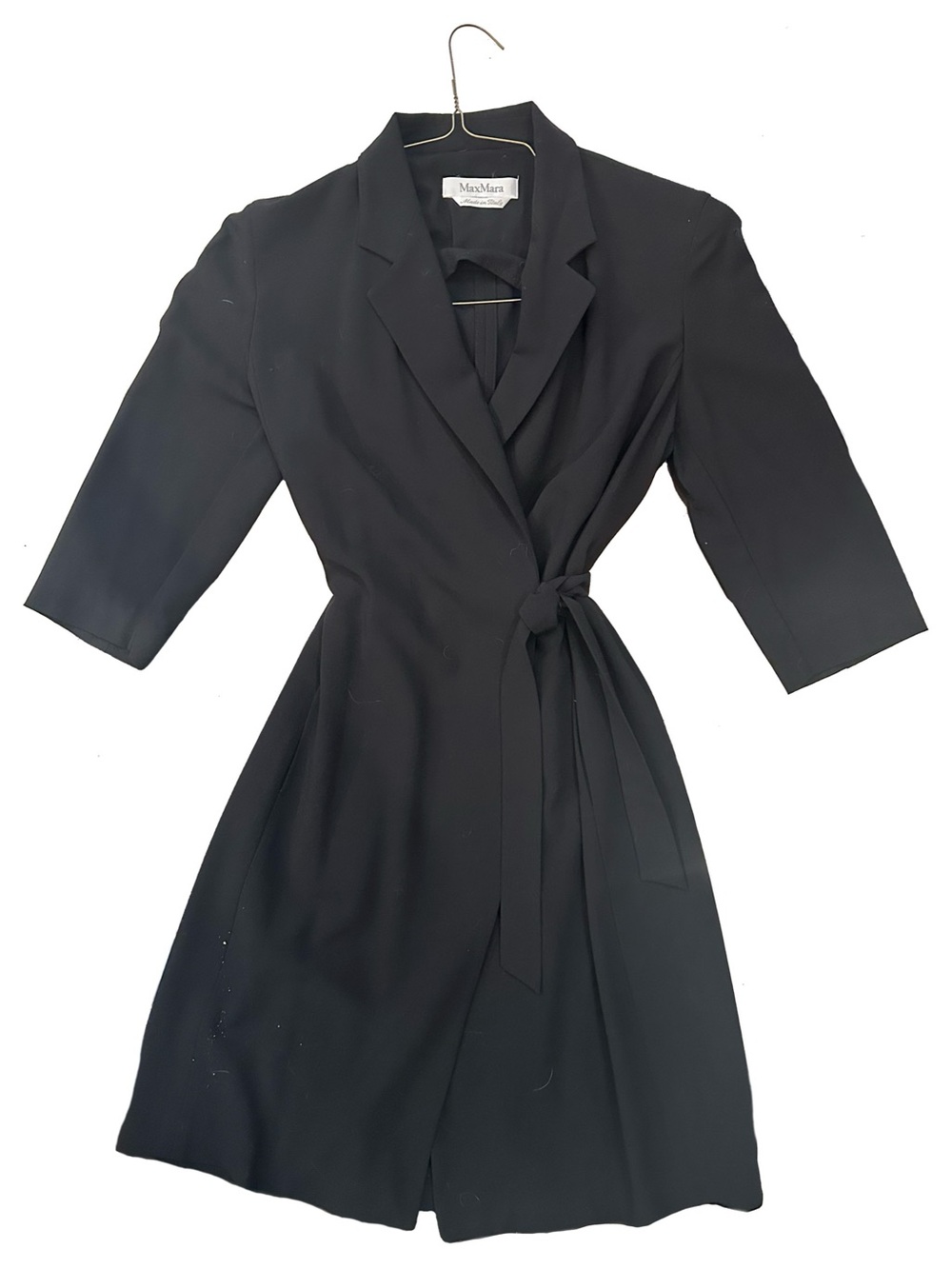 MaxMara Black Long-Sleeve Wrap Dress with Tie Waist